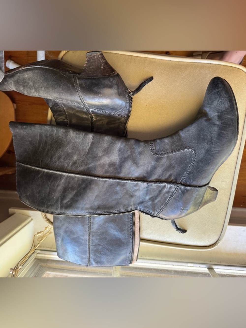 Frye Black Tall Leather Heeled Boots